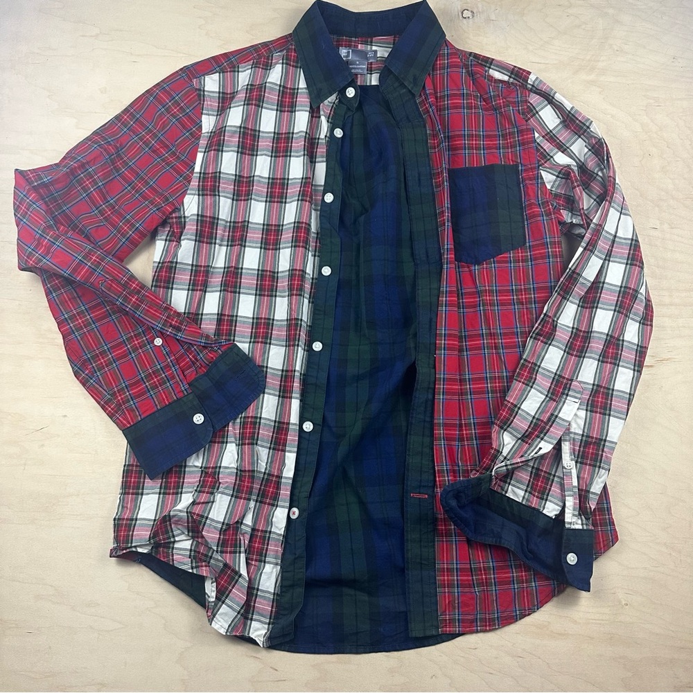 Plaid Button-Up Shirt - Red, Green, Blue